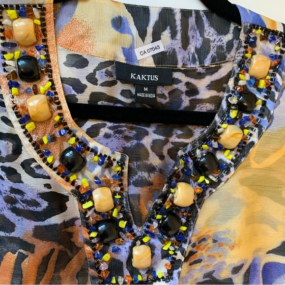 Kaktus Beaded Sheer Poncho Blouse Size Medium - Picture 3 of 16
